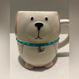 Dog-Shaped ceramic folk art coffee-tea Mug special inside quote “love & a dog”